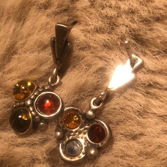 VTG Baltic Amber Sterling Silver Tri Colour Stone Stud Earrings 1.1” - Picture 3 of 6
